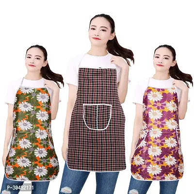 WISHLAND Combo Pack of 3 Pcs Free Size Kitchen Apron(2 pcs Fire Resistant PVC Apron + 1 Washable Cotton Apron)