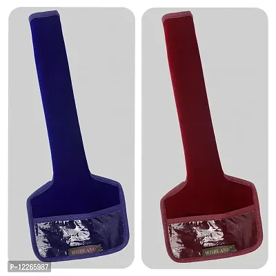 WISHLAND? Set of 2 Pcs Velvet Fridge Handle Cover with Pocket for Oven/Refrigerator/Car (6X14 Inches, Blue Maroon)-thumb0