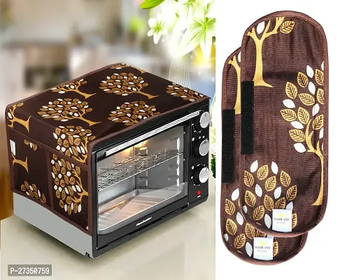 Combo Pack of 1 Microwave Oven, Toaster, and Griller Top Cover with 4 Pockets + 2 Fridge Handle  Cover (Material: Polyester, Color: Brown)