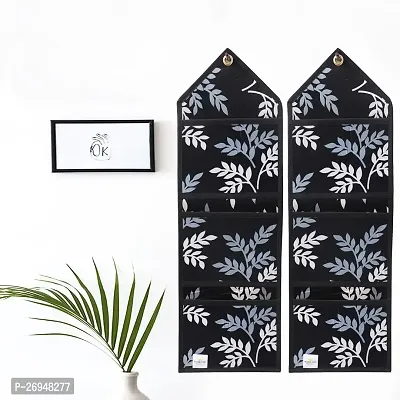 Polyester 3 Pockets Magazine Holder Wall Hanging Organiser(Set of 2, Black)-thumb0