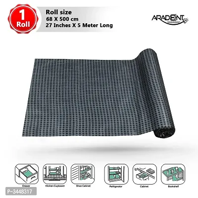 Multipurpose Non-Slip, Anti Skid, Easy Grip Washable PVC Shelf Linen Roll for Cabinets, Kithen Shelves, Drawer (27 X 10 mtr, Black Grey)-thumb0