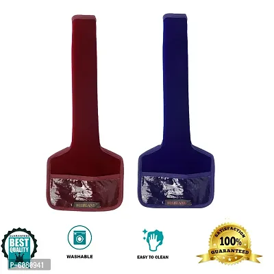 Set of 2 Pcs Velvet Fridge Handle Cover with Pocket for Oven/Refrigerator/Car (6X14 Inches, Blue Maroon)-thumb2