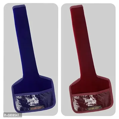 Set of 2 Pcs Velvet Fridge Handle Cover with Pocket for Oven/Refrigerator/Car (6X14 Inches, Blue Maroon)-thumb0