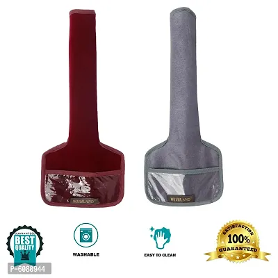 Set of 2 Pcs Velvet Fridge Handle Cover with Pocket for Oven/Refrigerator/Car (6X14 Inches, Grey Maroon)-thumb2