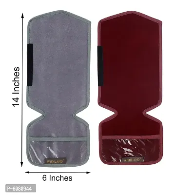 Set of 2 Pcs Velvet Fridge Handle Cover with Pocket for Oven/Refrigerator/Car (6X14 Inches, Grey Maroon)-thumb5