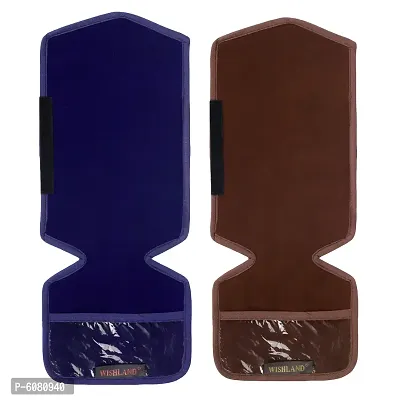 Set of 2 Pcs Velvet Fridge Handle Cover with Pocket for Oven/Refrigerator/Car (6X14 Inches, Blue Brown)