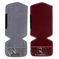 Set of 2 Pcs Velvet Fridge Handle Cover with Pocket for Oven/Refrigerator/Car (6X14 Inches, Grey Maroon)-thumb3