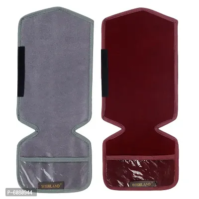 Set of 2 Pcs Velvet Fridge Handle Cover with Pocket for Oven/Refrigerator/Car (6X14 Inches, Grey Maroon)-thumb4