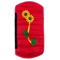 Set of 2 Pcs Velvet Fridge Handle Cover With Sunflower Design for Oven/Refrigerator/Car (6X14 Inches, Red)-thumb2