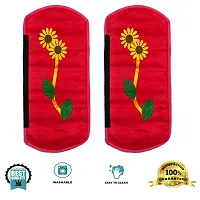 Set of 2 Pcs Velvet Fridge Handle Cover With Sunflower Design for Oven/Refrigerator/Car (6X14 Inches, Red)-thumb1