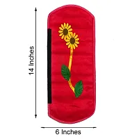 Set of 2 Pcs Velvet Fridge Handle Cover With Sunflower Design for Oven/Refrigerator/Car (6X14 Inches, Red)-thumb4