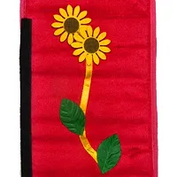 Set of 2 Pcs Velvet Fridge Handle Cover With Sunflower Design for Oven/Refrigerator/Car (6X14 Inches, Red)-thumb3