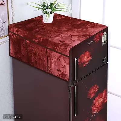 Water and Dust Proof Fridge Top Cover With 6 Utility Pockets (Size 39X21 Inches, Red)-thumb0