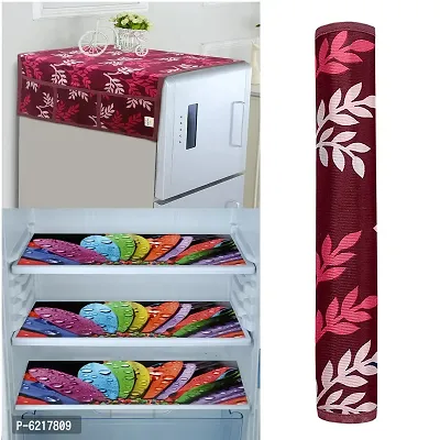 1 Pc Fridge Cover For Top With 6 Pockets + 1 Handle Cover + 3 Fridge Mats( Fridge Cover Combo Set Of 5 Pcs)
