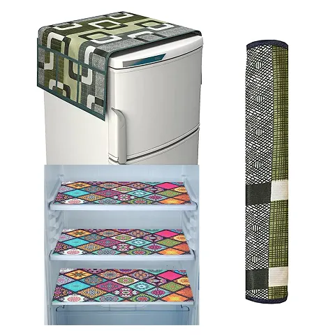 Combo of Fridge Top Cover, Fridge Mats and Handle Cover