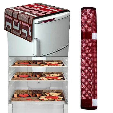 Combo of Fridge Mats, Fridge Top Cover and Fridge Handle Covers