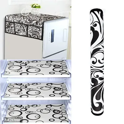 1 Pc Fridge Cover For Top With 6 Pockets + 1 Handle Cover + 3 Fridge Mats( Fridge Cover Combo Set Of 5 Pcs)-thumb0