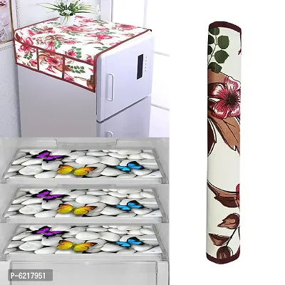 1 Pc Fridge Cover For Top With 6 Pockets + 1 Handle Cover + 3 Fridge Mats( Fridge Cover Combo Set Of 5 Pcs)-thumb0