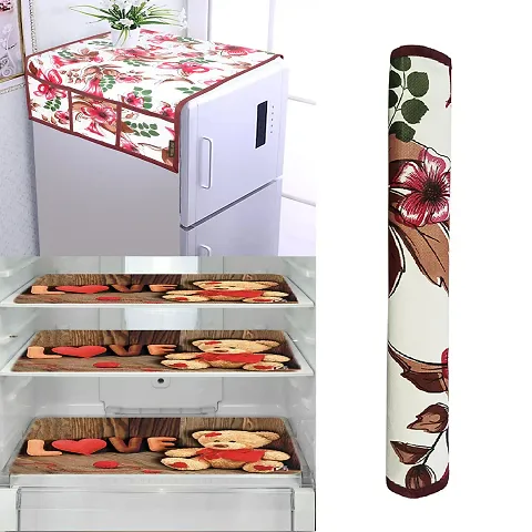 Combo of Fridge Top Cover, Fridge Handle Cover and 3 Fridge Mats