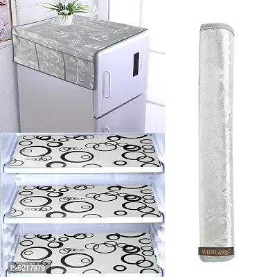 1 Pc Fridge Cover For Top With 6 Pockets + 1 Handle Cover + 3 Fridge Mats( Fridge Cover Combo Set Of 5 Pcs)