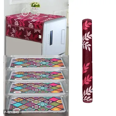 1 Pc Fridge Cover For Top With 6 Pockets + 1 Handle Cover + 4 Fridge Mats( Fridge Cover Combo Set Of 6 Pcs)