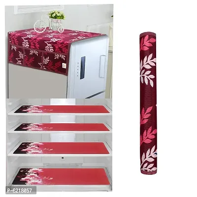 1 Pc Fridge Cover For Top With 6 Pockets + 1 Handle Cover + 4 Fridge Mats( Fridge Cover Combo Set Of 6 Pcs)