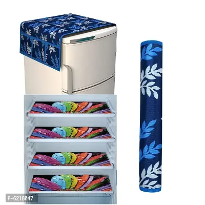 1 Pc Fridge Cover For Top With 6 Pockets + 1 Handle Cover + 4 Fridge Mats( Fridge Cover Combo Set Of 6 Pcs)-thumb0