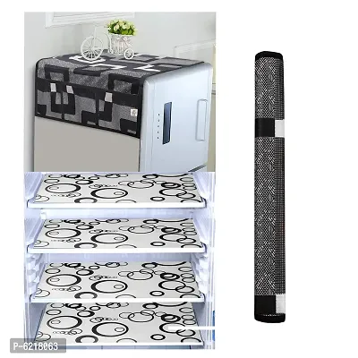 1 Pc Fridge Cover For Top With 6 Pockets + 1 Handle Cover + 4 Fridge Mats( Fridge Cover Combo Set Of 6 Pcs)