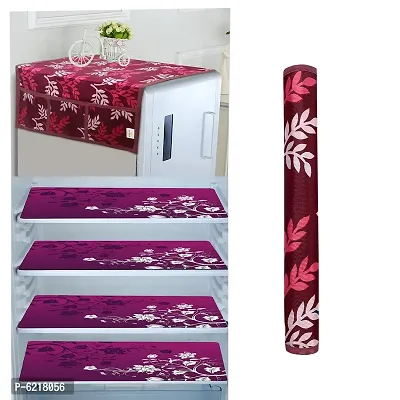 1 Pc Fridge Cover For Top With 6 Pockets + 1 Handle Cover + 4 Fridge Mats( Fridge Cover Combo Set Of 6 Pcs)-thumb0