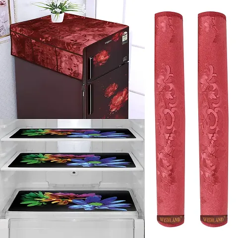 Combo of Fridge Top Cover, Fridge Mats and Handle Covers