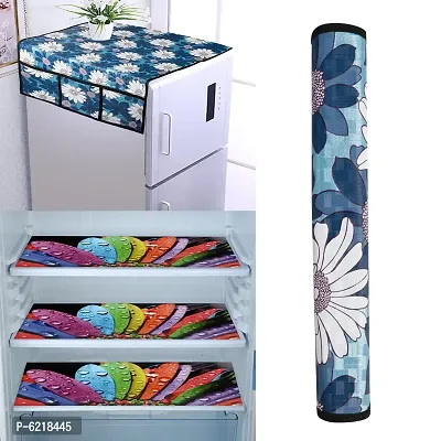 1 Pc Fridge Cover For Top With 6 Pockets + 1 Handle Cover + 3 Fridge Mats( Fridge Cover Combo Set Of 5 Pcs)