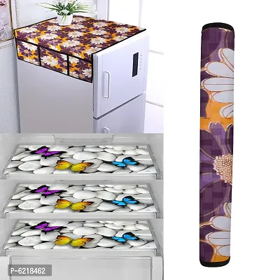 1 Pc Fridge Cover For Top With 6 Pockets + 1 Handle Cover + 3 Fridge Mats( Fridge Cover Combo Set Of 5 Pcs)