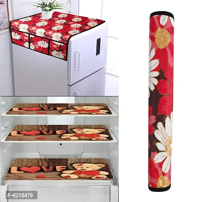 1 Pc Fridge Cover For Top With 6 Pockets + 1 Handle Cover + 3 Fridge Mats( Fridge Cover Combo Set Of 5 Pcs)-thumb0