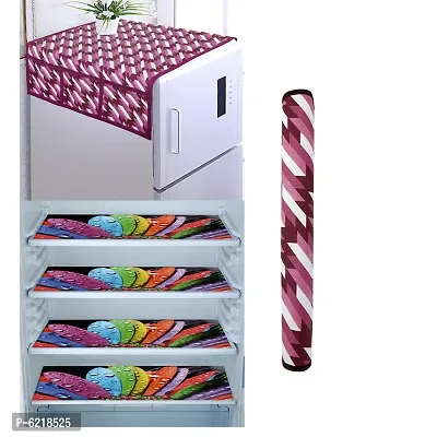 1 Pc Fridge Cover For Top With 6 Pockets + 1 Handle Cover + 4 Fridge Mats( Fridge Cover Combo Set Of 6 Pcs)