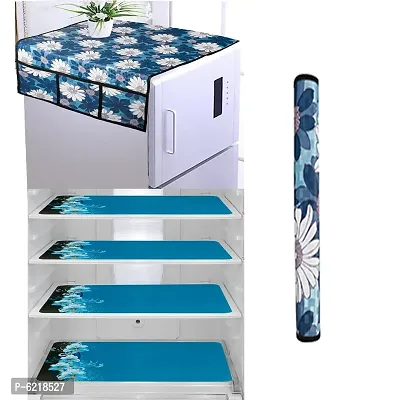 1 Pc Fridge Cover For Top With 6 Pockets + 1 Handle Cover + 4 Fridge Mats( Fridge Cover Combo Set Of 6 Pcs)-thumb0