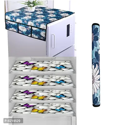 1 Pc Fridge Cover For Top With 6 Pockets + 1 Handle Cover + 4 Fridge Mats( Fridge Cover Combo Set Of 6 Pcs)