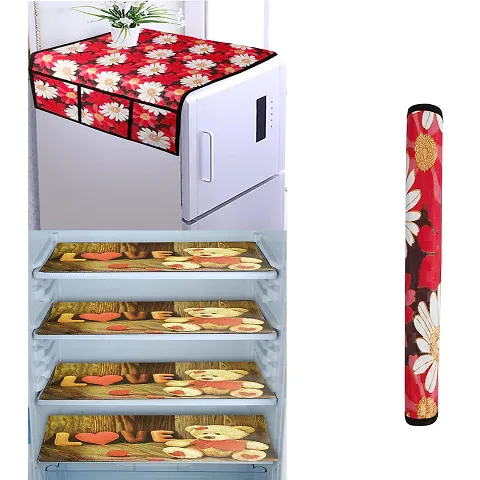 Combo of Fridge Cover, Fridge Mats and Fridge Handle Cover