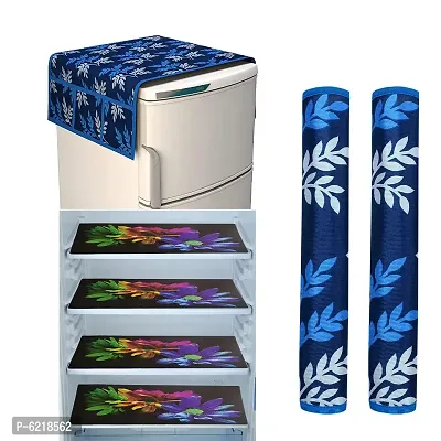 1 Pc Fridge Cover For Top With 6 Pockets + 2 Handle Cover + 4 Fridge Mats( Fridge Cover Combo Set Of 7 Pcs)