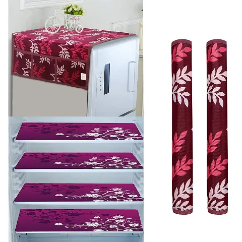 Combo of Fridge Top Cover, 2 Handle Cover and 4 Fridge Mats