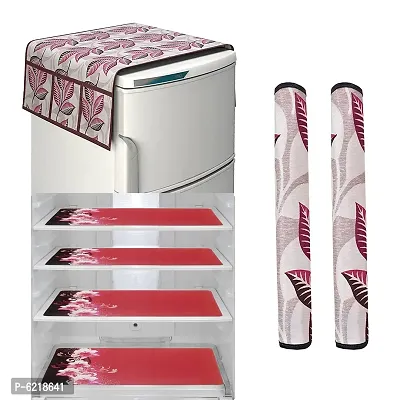 1 Pc Fridge Cover For Top With 6 Pockets + 2 Handle Cover + 4 Fridge Mats( Fridge Cover Combo Set Of 7 Pcs)