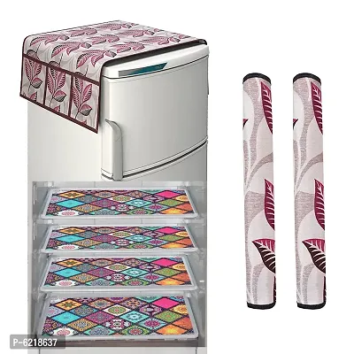 1 Pc Fridge Cover For Top With 6 Pockets + 2 Handle Cover + 4 Fridge Mats( Fridge Cover Combo Set Of 7 Pcs)-thumb0