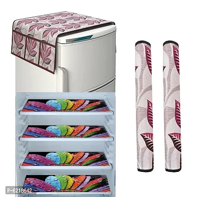 1 Pc Fridge Cover For Top With 6 Pockets + 2 Handle Cover + 4 Fridge Mats( Fridge Cover Combo Set Of 7 Pcs)