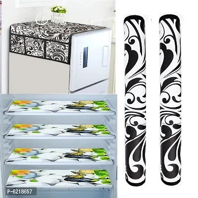 1 Pc Fridge Cover For Top With 6 Pockets + 2 Handle Cover + 4 Fridge Mats( Fridge Cover Combo Set Of 7 Pcs)-thumb0
