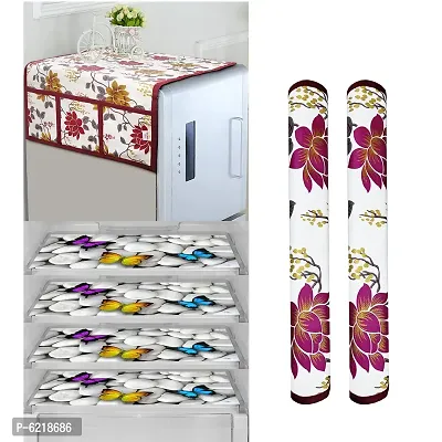 1 Pc Fridge Cover For Top With 6 Pockets + 2 Handle Cover + 4 Fridge Mats( Fridge Cover Combo Set Of 7 Pcs)