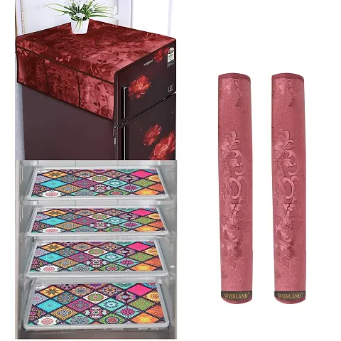 Combo of Fridge Cover, 2 Handle Cover and 4 Fridge Mats