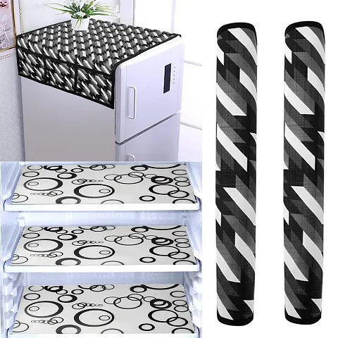 Combo of Fridge Top Cover, 2 Fridge Handle Cover and 3 Fridge Mat Set