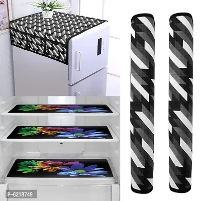 1 Pc Fridge Cover For Top With 6 Pockets + 2 Handle Cover + 3 Fridge Mats( Fridge Cover Combo Set Of 6 Pcs)