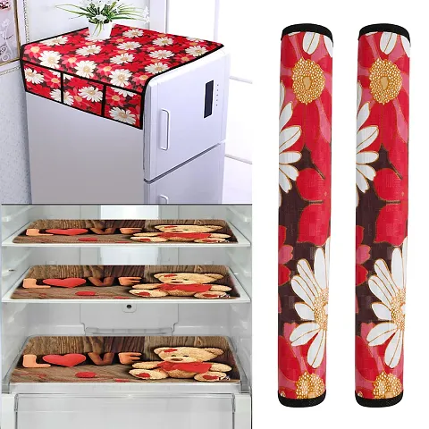 Combo of Fridge Cover, 2 Handle Cover and 3 Fridge Mats