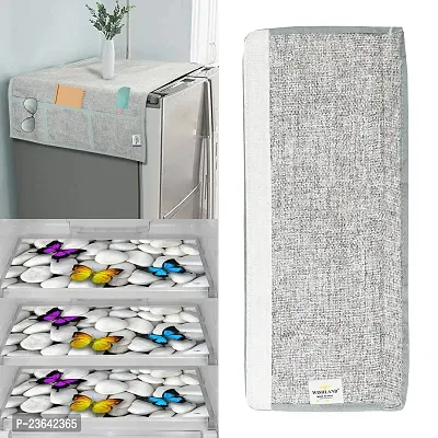 1 Pc Fridge Cover for Top with 6 Pockets + 1 Handle Cover + 3 Fridge Mats( Fridge Cover Combo Set of 5 Pcs)