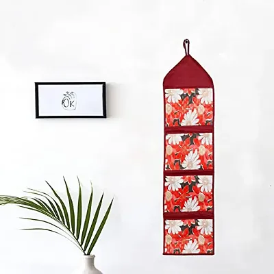 WISHLAND? PVC 4 Pockets Magazine Holder Wall Hanging Organiser(Set of 1, Red)